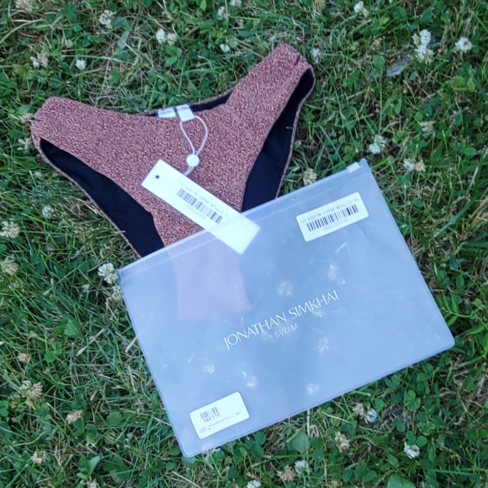 Jonathan Simkhai Lurex Brown Bikini Bottoms XS